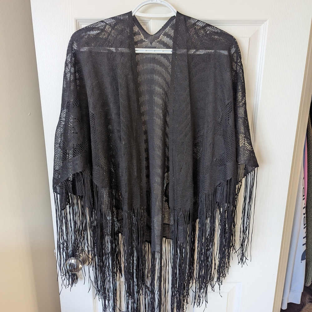 Black Fringe Kimono Cardigan